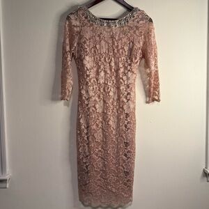 Chic Long Sleeve Lace Dress with Embellished Neckline